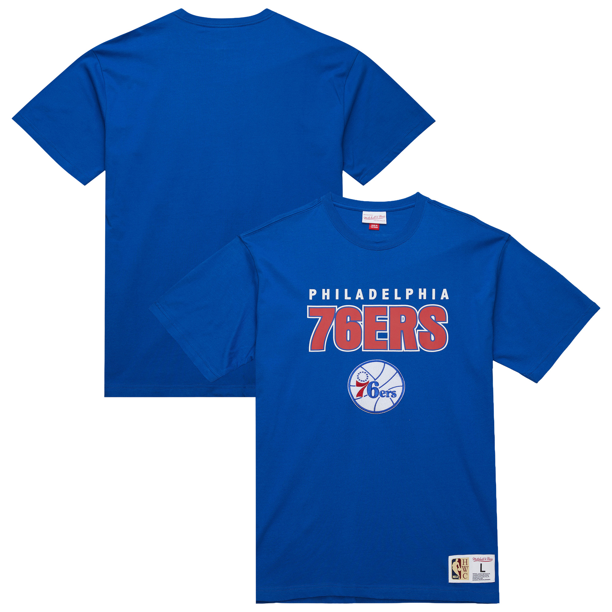 Men's Mitchell & Ness Royal Philadelphia 76ers Hardwood Classics Throw It Back Premium T-Shirt