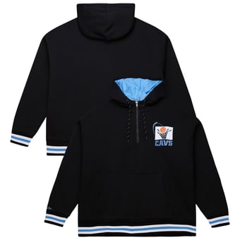 Men's Mitchell & Ness  Black Cleveland Cavaliers Throw It Back Quilted Fleece Quarter-Zip Hoodie