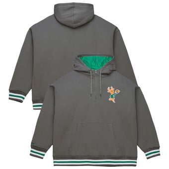 Men's Mitchell & Ness  Gray Milwaukee Bucks Throw It Back Quilted Fleece Quarter-Zip Hoodie