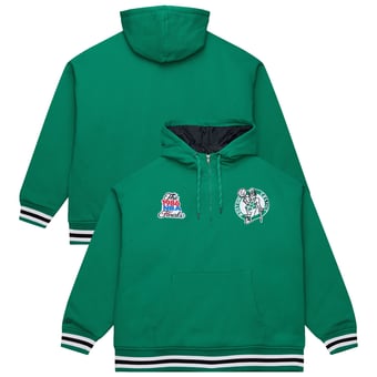 Men's Mitchell & Ness  Green Boston Celtics Throw It Back Quilted Fleece Quarter-Zip Hoodie