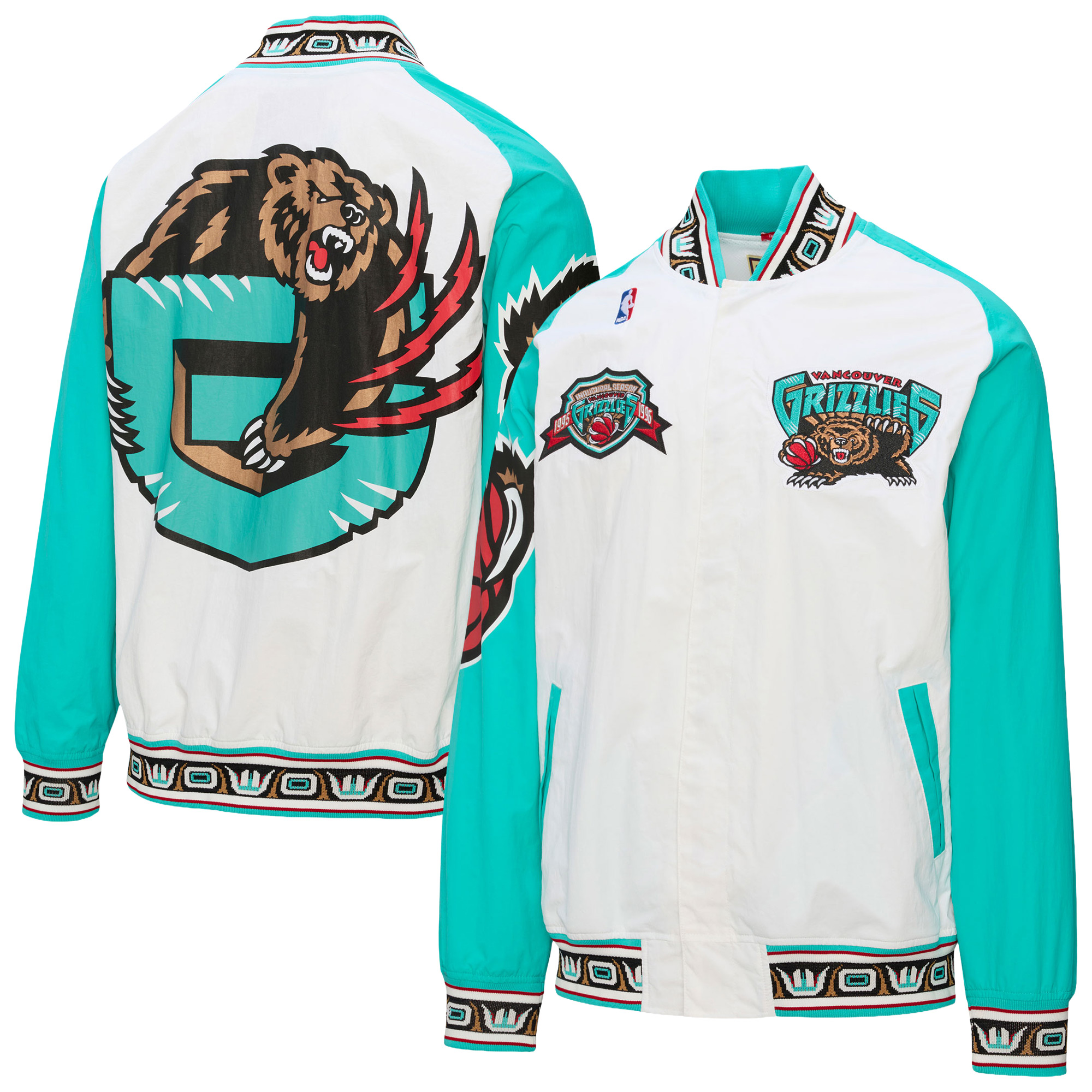 Men's Mitchell & Ness  White Vancouver Grizzlies 1995 Full-Snap Warm Up Jacket