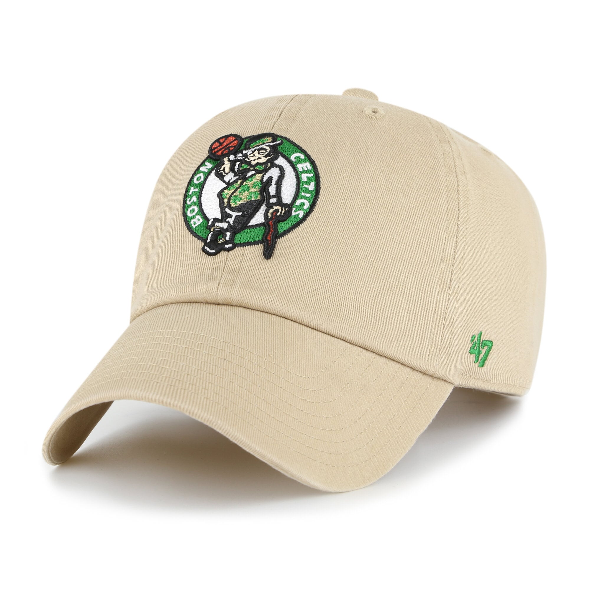 Men's '47  Khaki Boston Celtics Logo Clean Up Adjustable Hat