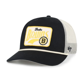 Men's '47  Black Boston Bruins Emmett Heavy Twill Trucker Hitch Rope Adjustable Hat