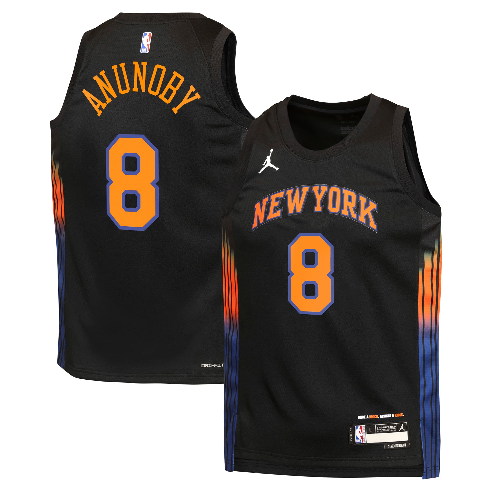 New York Knicks Jordan Brand Statement Edition Jersey - Black - OG Anunoby - Youth