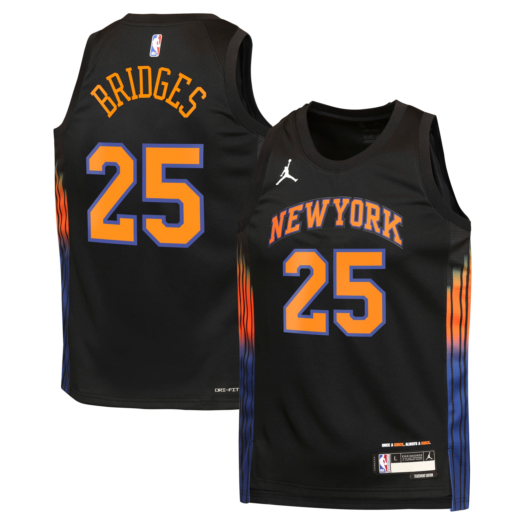 New York Knicks Jordan Brand Statement Edition Trikot – Schwarz – Mikal Bridges – Jugend