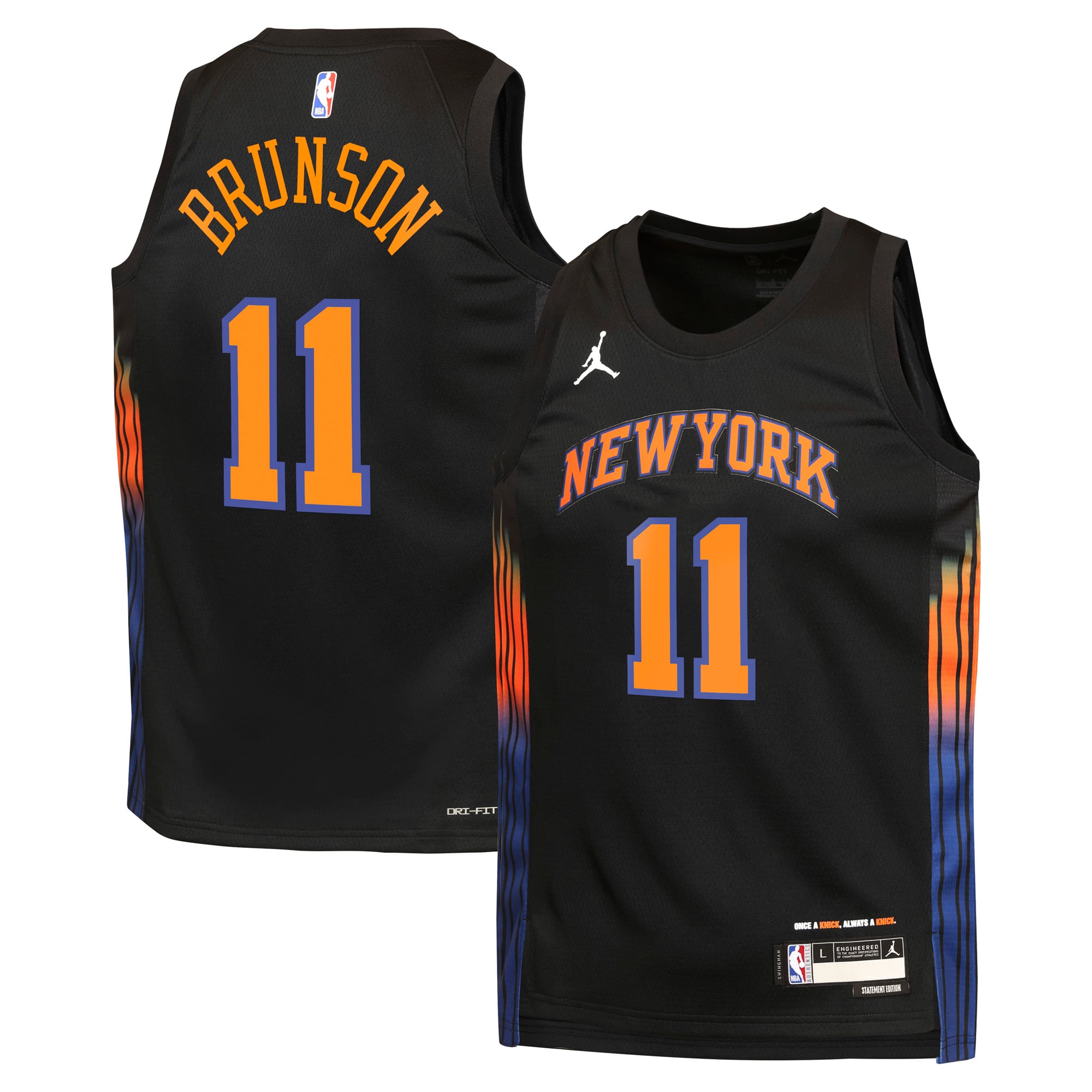 New York Knicks Jordan Brand Statement Edition Trikot – Schwarz – Jalen Brunson – Jugend