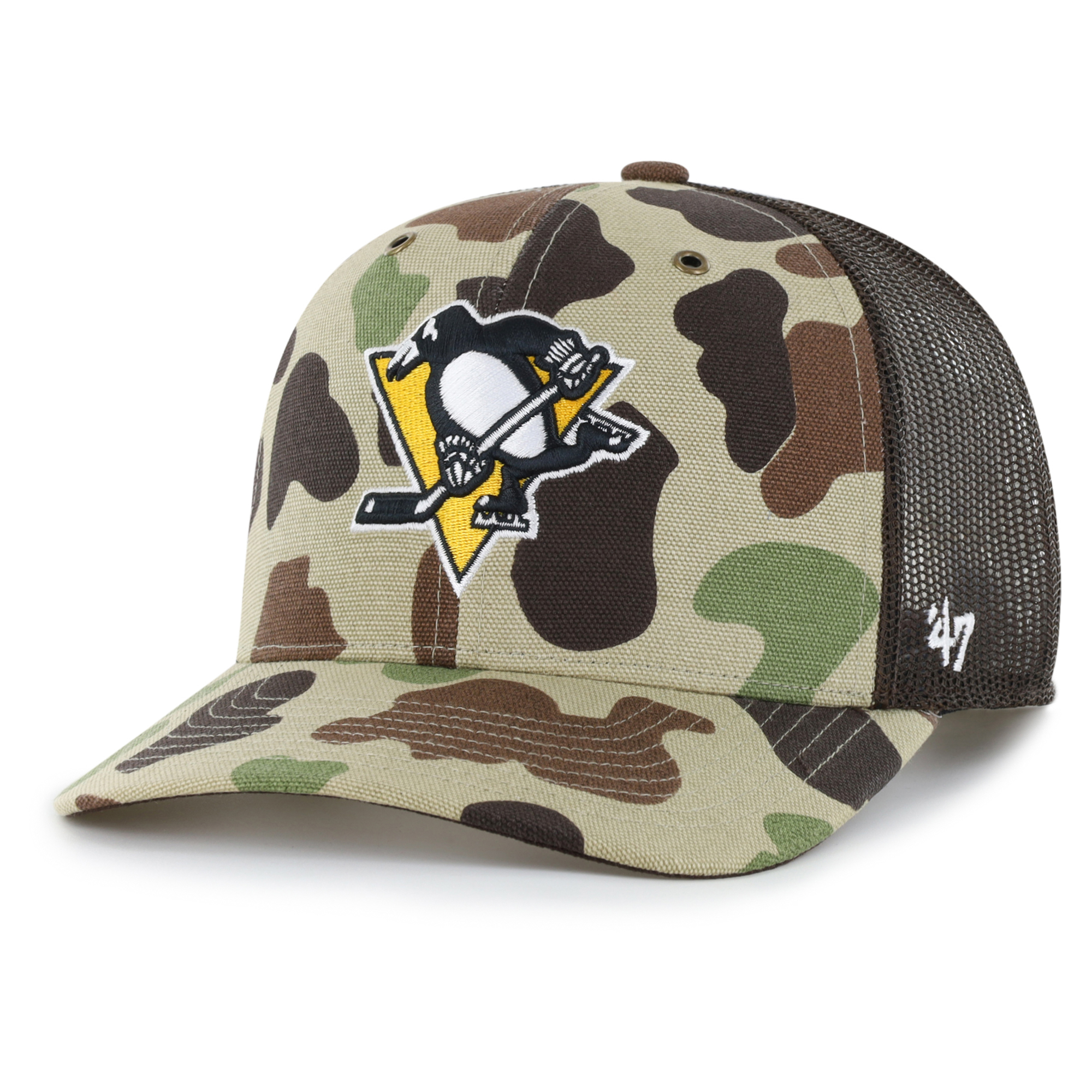 Men's Carhartt x '47 Duck Camo Pittsburgh Penguins Adjustable Trucker Hat