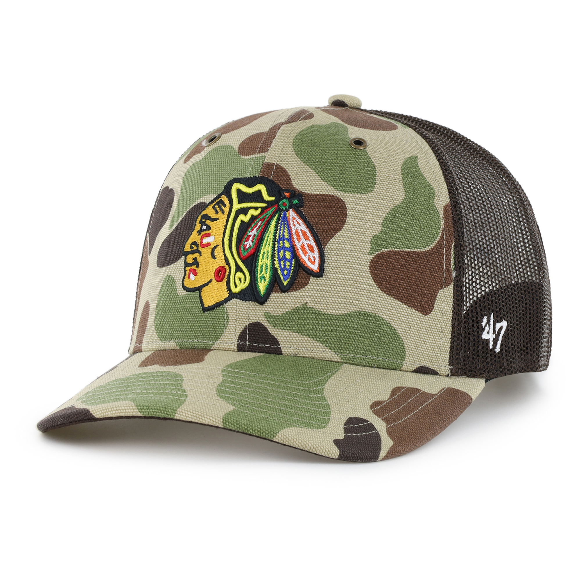 Men's Carhartt x '47 Duck Camo Chicago Blackhawks Adjustable Trucker Hat