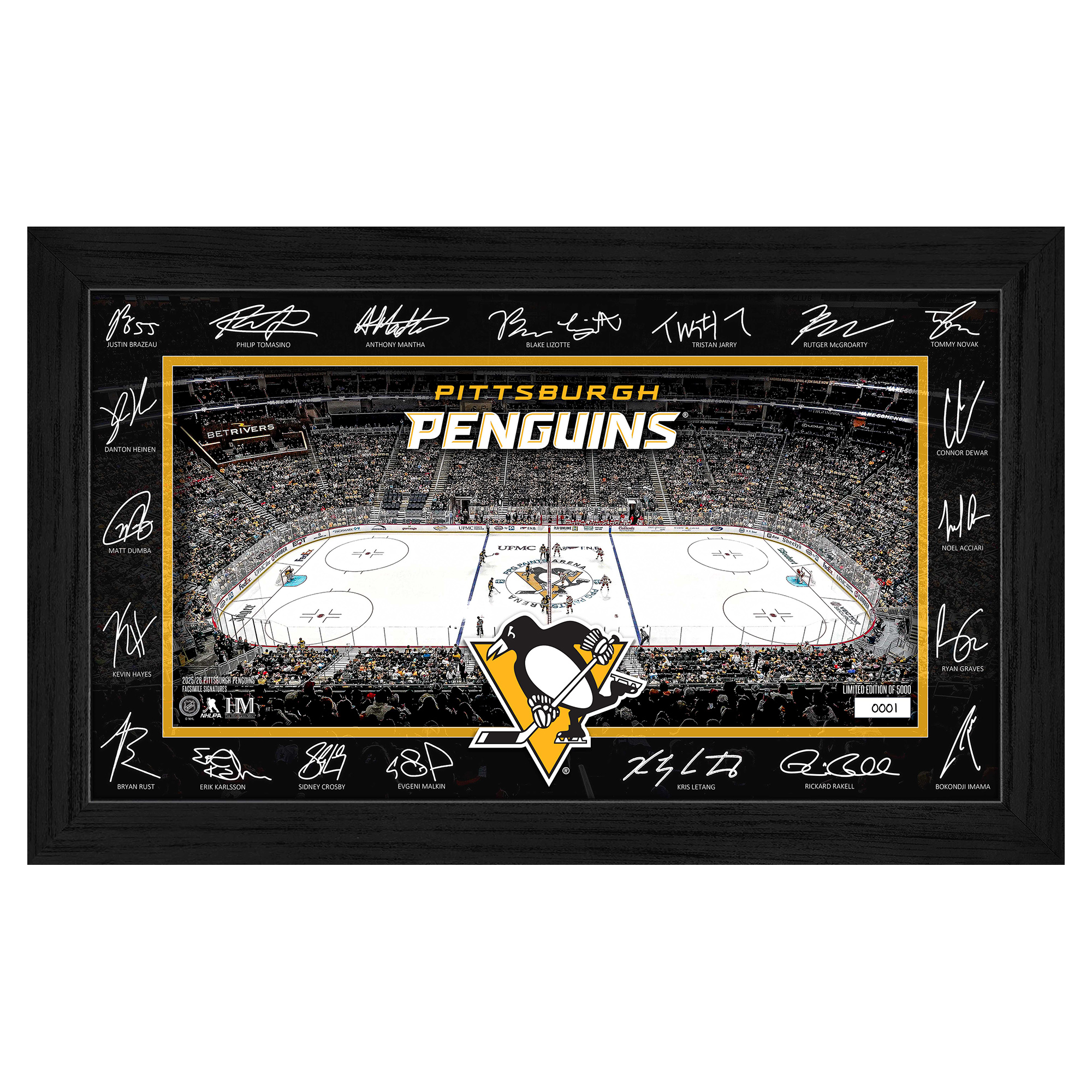 Highland Mint  Pittsburgh Penguins Limited Edition 2025 Facsimile Signature Rink Framed Photograph