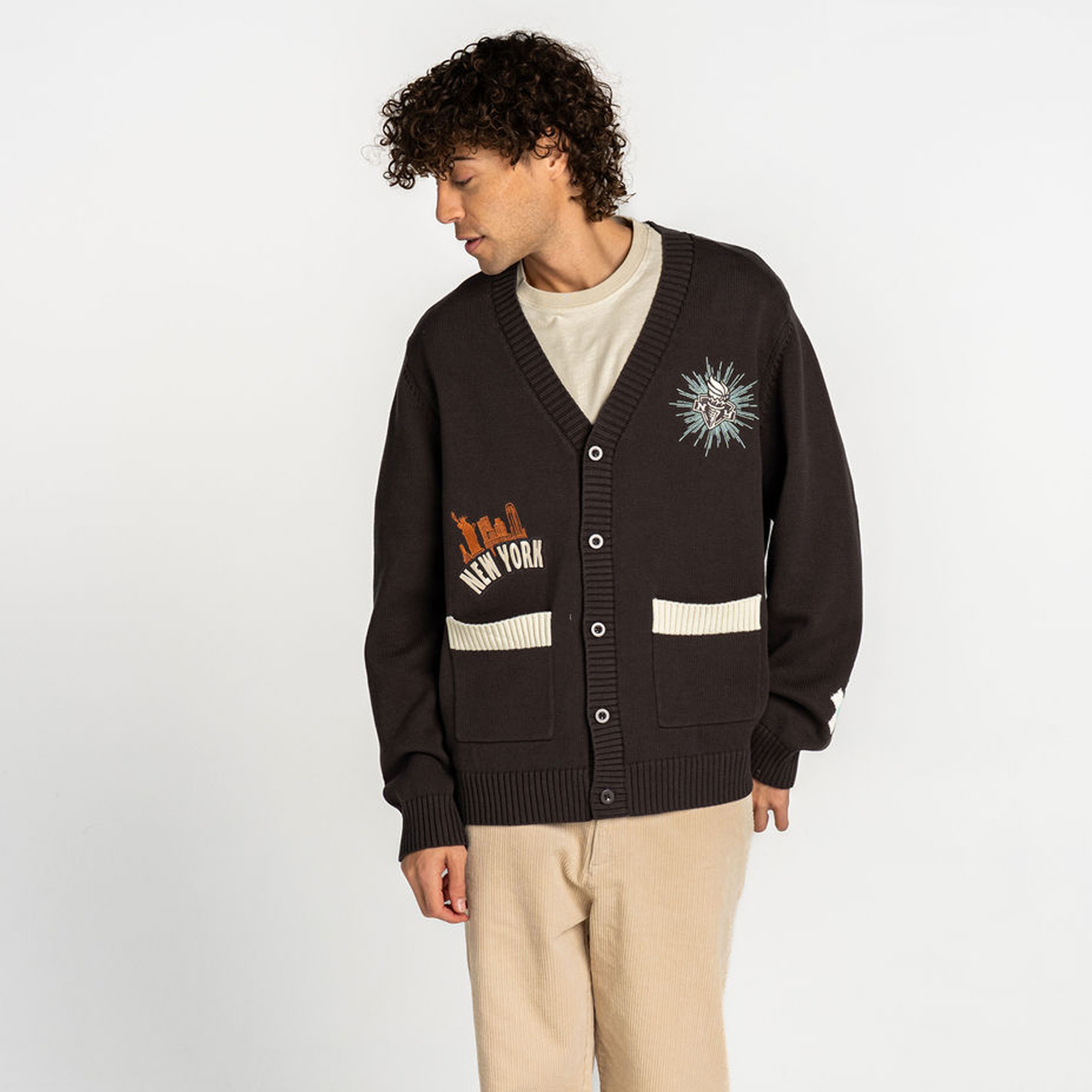 Unisex The Wild Collective Anthracite New York Liberty Oversized Button-Up Jacquard Cardigan Unisex The Wild Collective Anthracite New York Liberty Oversized Button-Up Jacquard Cardigan