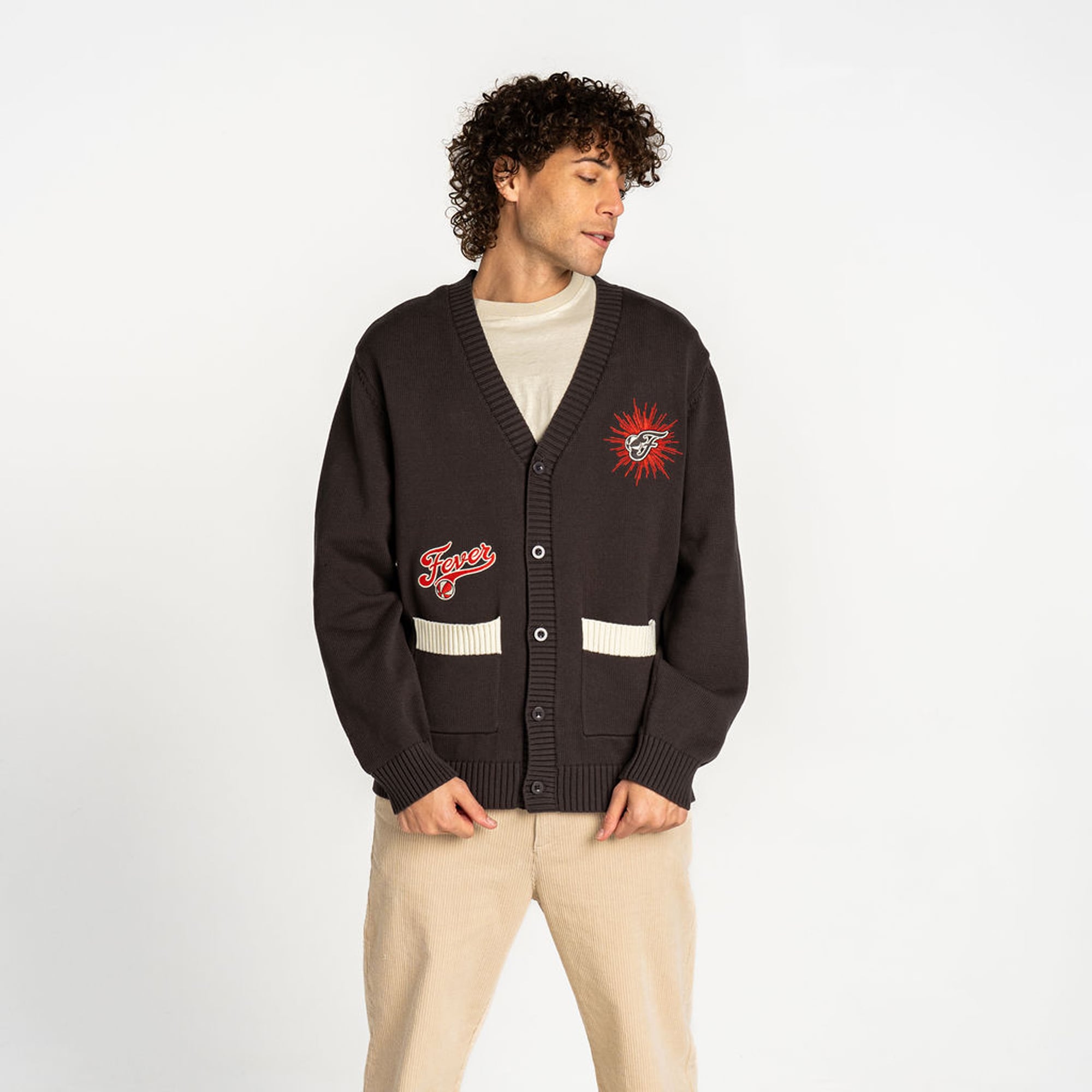 Unisex The Wild Collective Anthracite Indiana Fever Oversized Button-Up Jacquard Cardigan