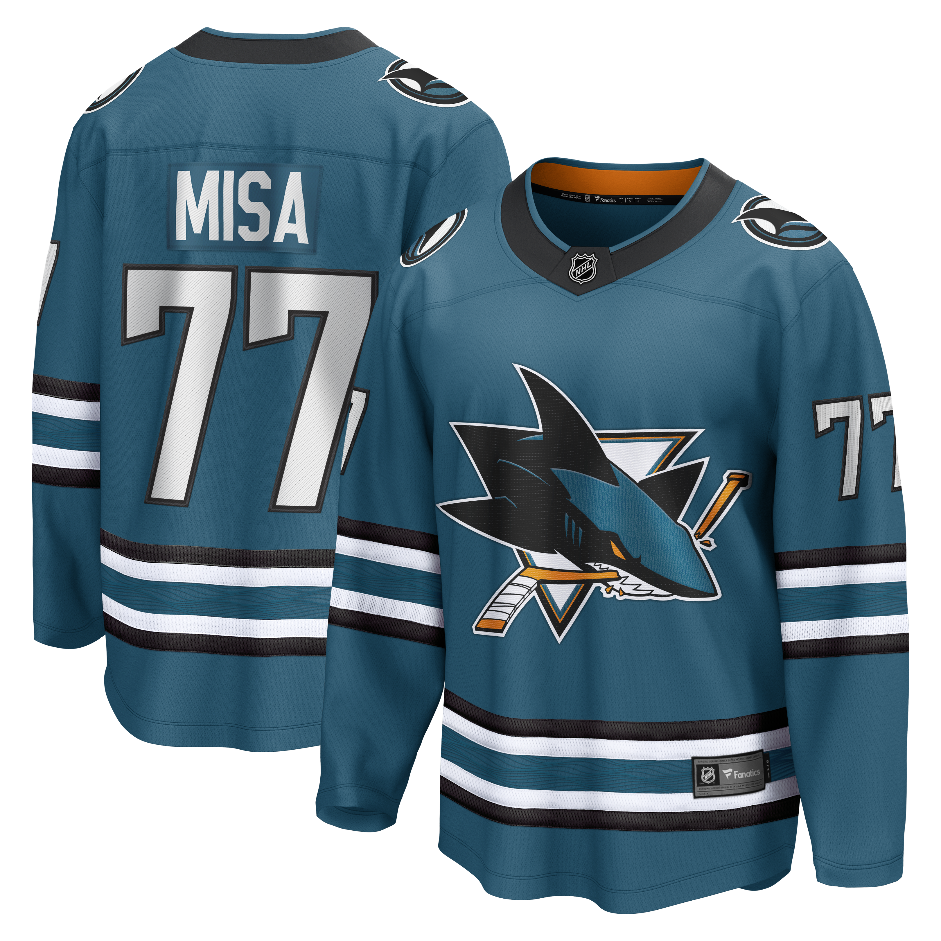 Men's Fanatics Michael Misa Teal San Jose Sharks Breakaway Jersey