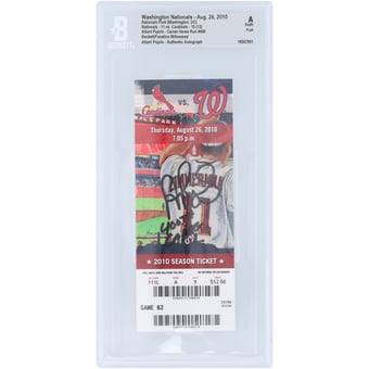 "Albert Pujols St. Louis Cardinals Autographed Career HR 400 Beckett Fanatics Witnessed Authenticated Ticket from August 26, 2010 with ""400th Career HR"" Inscription"