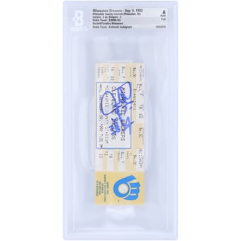 "Robin Yount Milwaukee Brewers Autographed Career Hit 3,000 Beckett Fanatics Witnessed Authenticated Ticket from September 9, 1992 with ""3000 Hit"" Inscription"