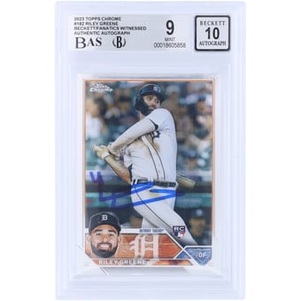 Riley Greene Detroit Tigers Autographed 2023 Topps Chrome #182 Beckett Fanatics Witnessed Authenticated 9/10 Rookie Card