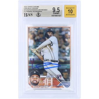 Riley Greene Detroit Tigers Autographed 2023 Topps Chrome #182 Beckett Fanatics Witnessed Authenticated 9.5/10 Rookie Card