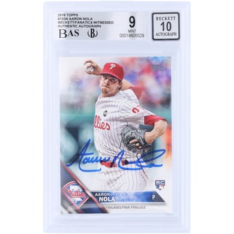 Aaron Nola Philadelphia Phillies Autographed 2016 Topps Series 1 #133 Beckett Fanatics Witnessed Authenticated 9/10 Rookie Card
