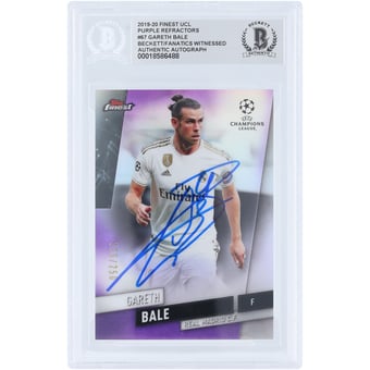 Gareth Bale Real Madrid Autographed 2019-20 Topps Finest UEFA Purple Refractor #67 #/250 Beckett Fanatics Witnessed Authenticated Card