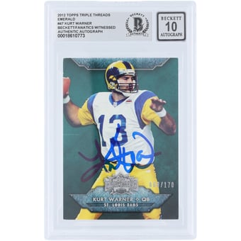Kurt Warner St. Louis Rams Autographed 2012 Topps Triple Threads Emerald #47 #/170 Beckett Fanatics Witnessed Authenticated 10 Card