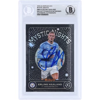 Erling Haaland Manchester City Autographed 2023-24 Topps Merlin UEFA Mystic Nights #MN-14 Beckett Fanatics Witnessed Authenticated Card