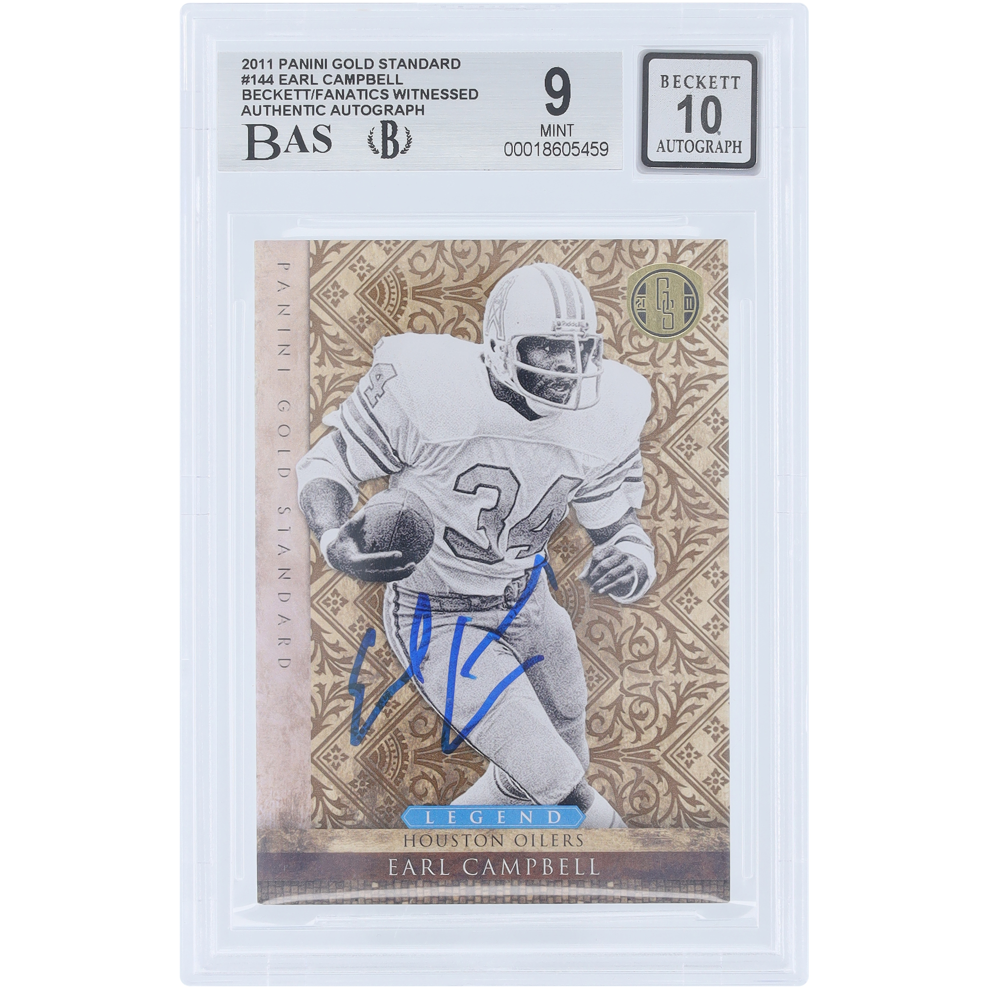Earl Campbell Houston Oilers Autographed 2011 Panini Gold Standard #144 #/299 Beckett Fanatics Witnessed Authenticated 9/10 Card