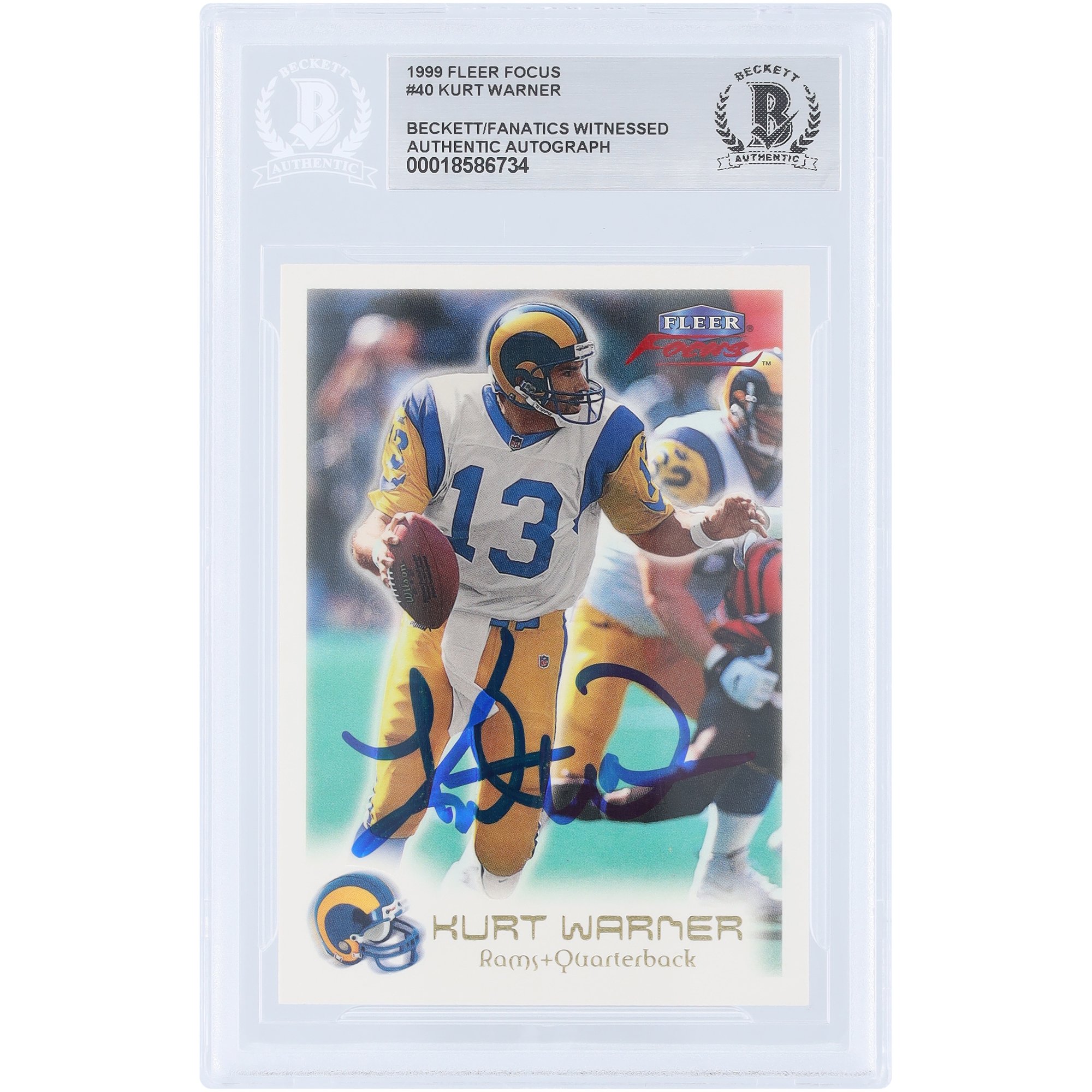 Kurt Warner St. Louis Rams Autographed 1999 Fleer Focus #40 Beckett Fanatics Witnessed Authenticated Rookie Card
