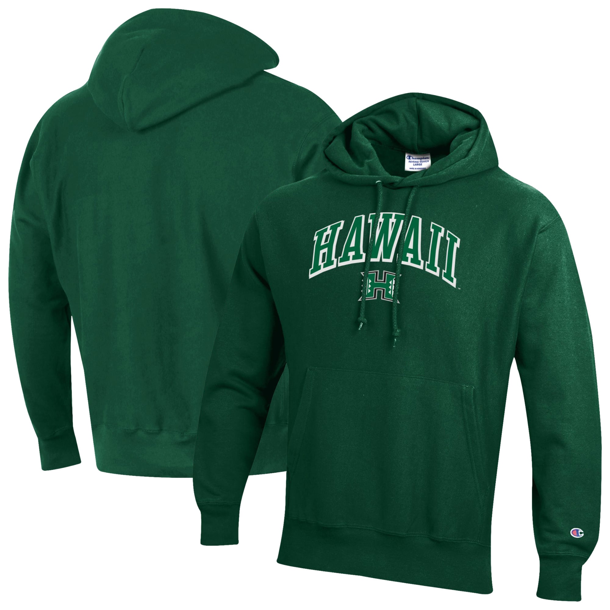 Men's Champion Green Hawaii Rainbow Warriors Reverse Weave Hoodie