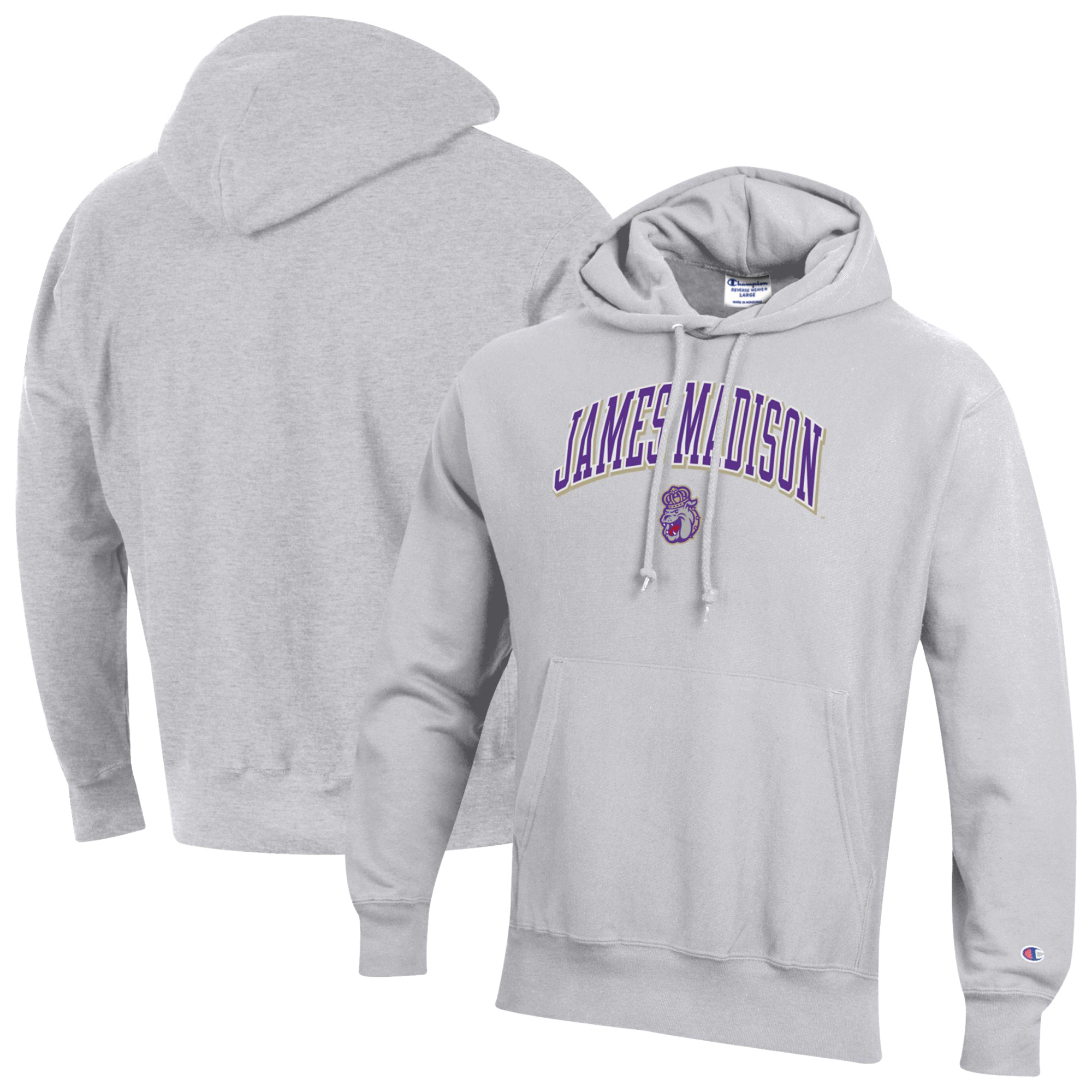Men's Champion Gray James Madison Dukes Reverse Weave Hoodie