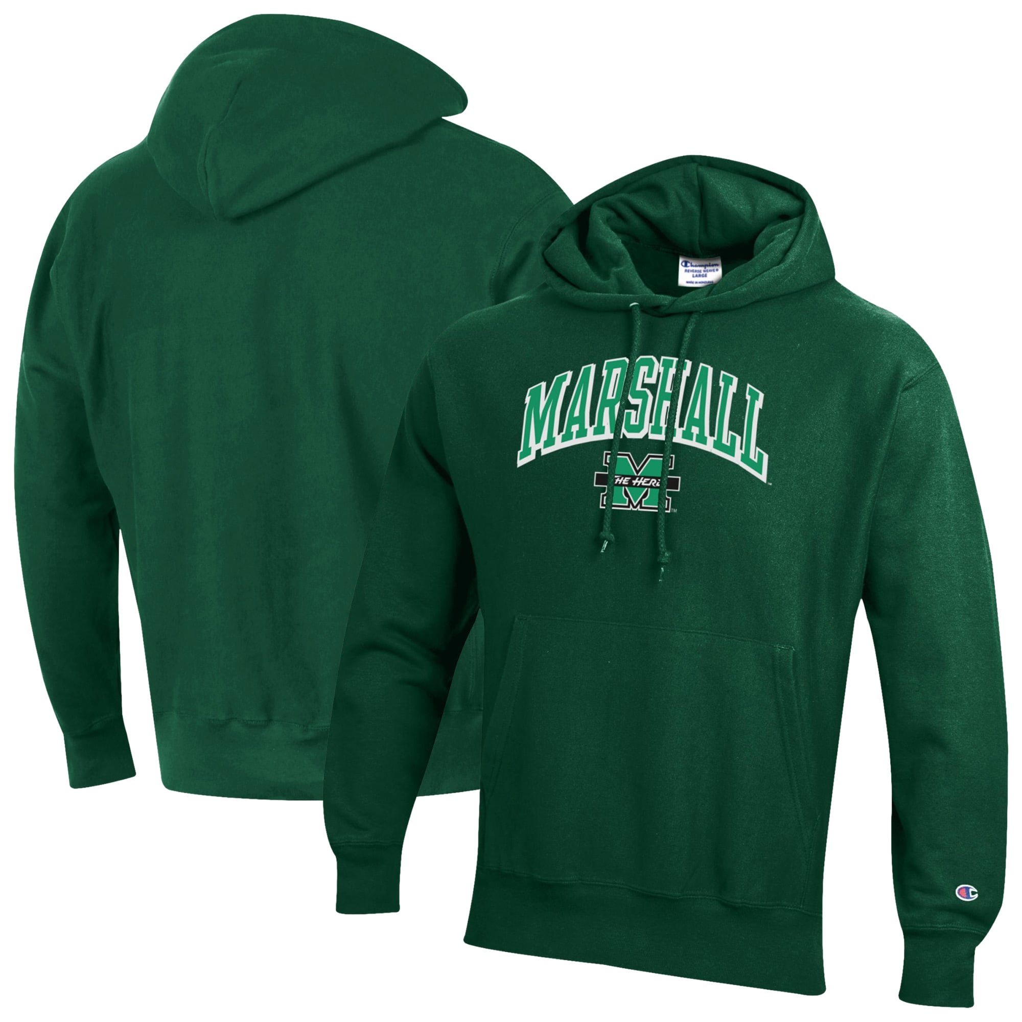 Men's Champion Green Marshall Thundering Herd Reverse Weave Hoodie