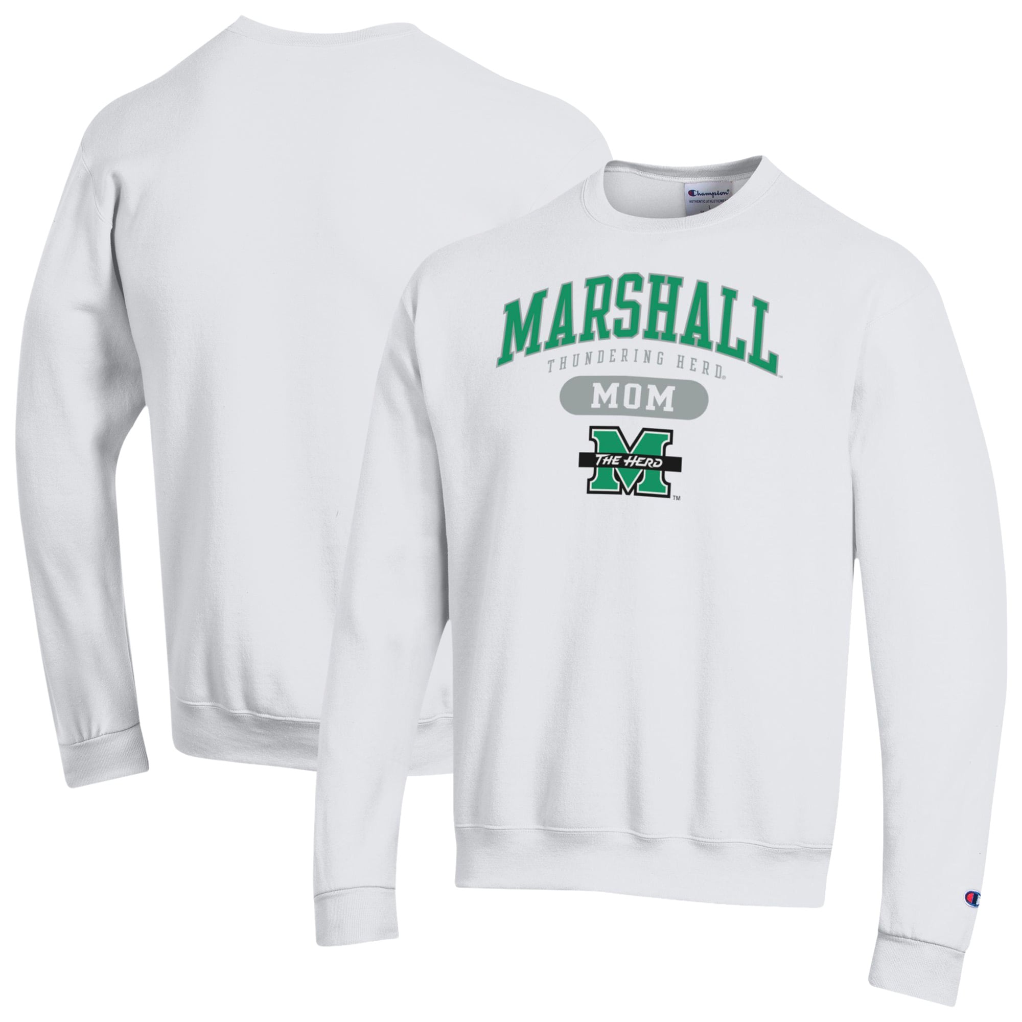 Women's Champion White Marshall Thundering Herd Eco Powerblend Mom Pill Box Sweatshirt