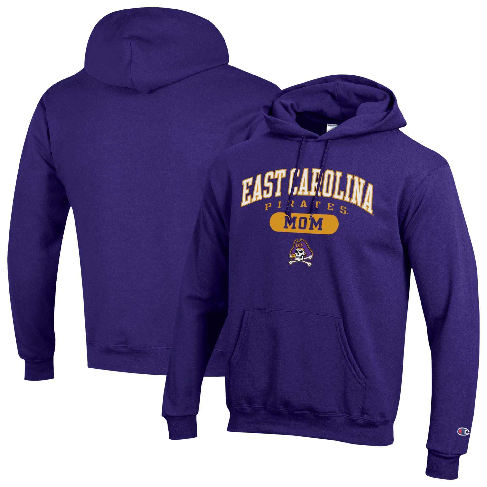 Women's Champion Purple ECU Pirates Mom Pill Box Eco Powerblend Hoodie