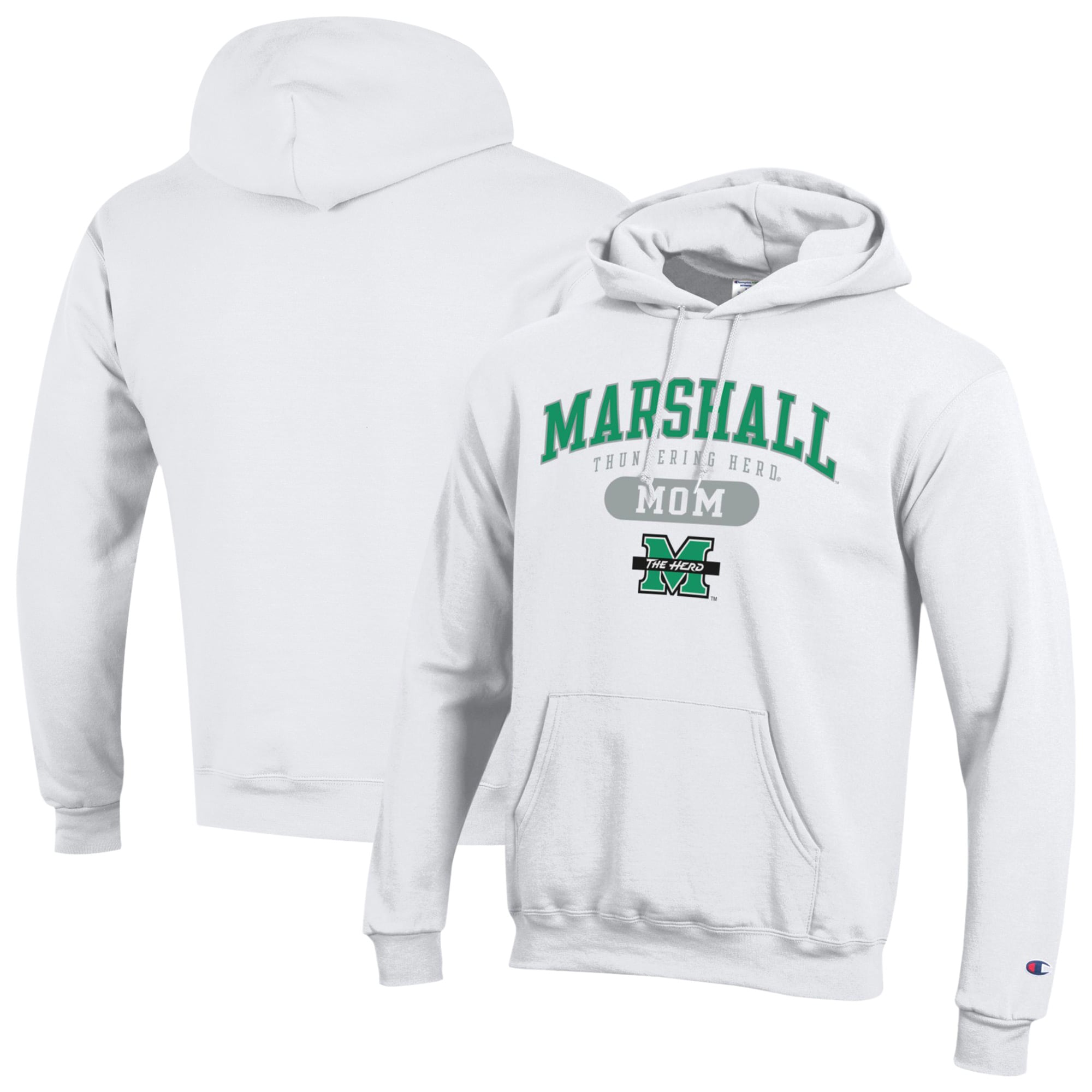 Women's Champion White Marshall Thundering Herd Mom Pill Box Eco Powerblend Hoodie