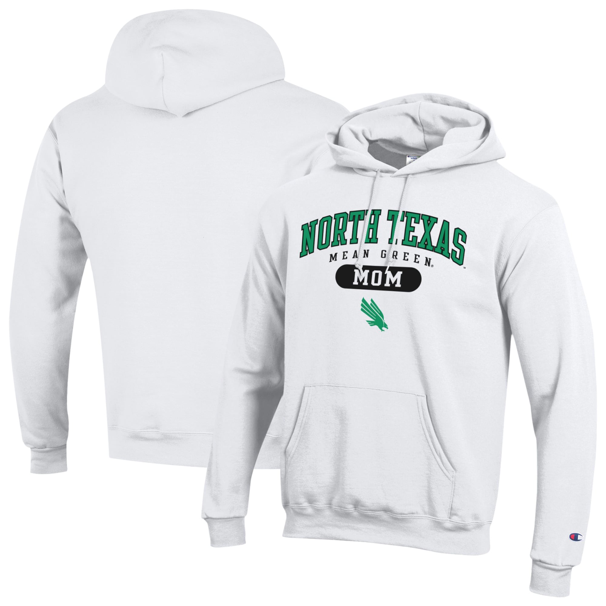Women's Champion White North Texas Mean Green Mom Pill Box Eco Powerblend Hoodie