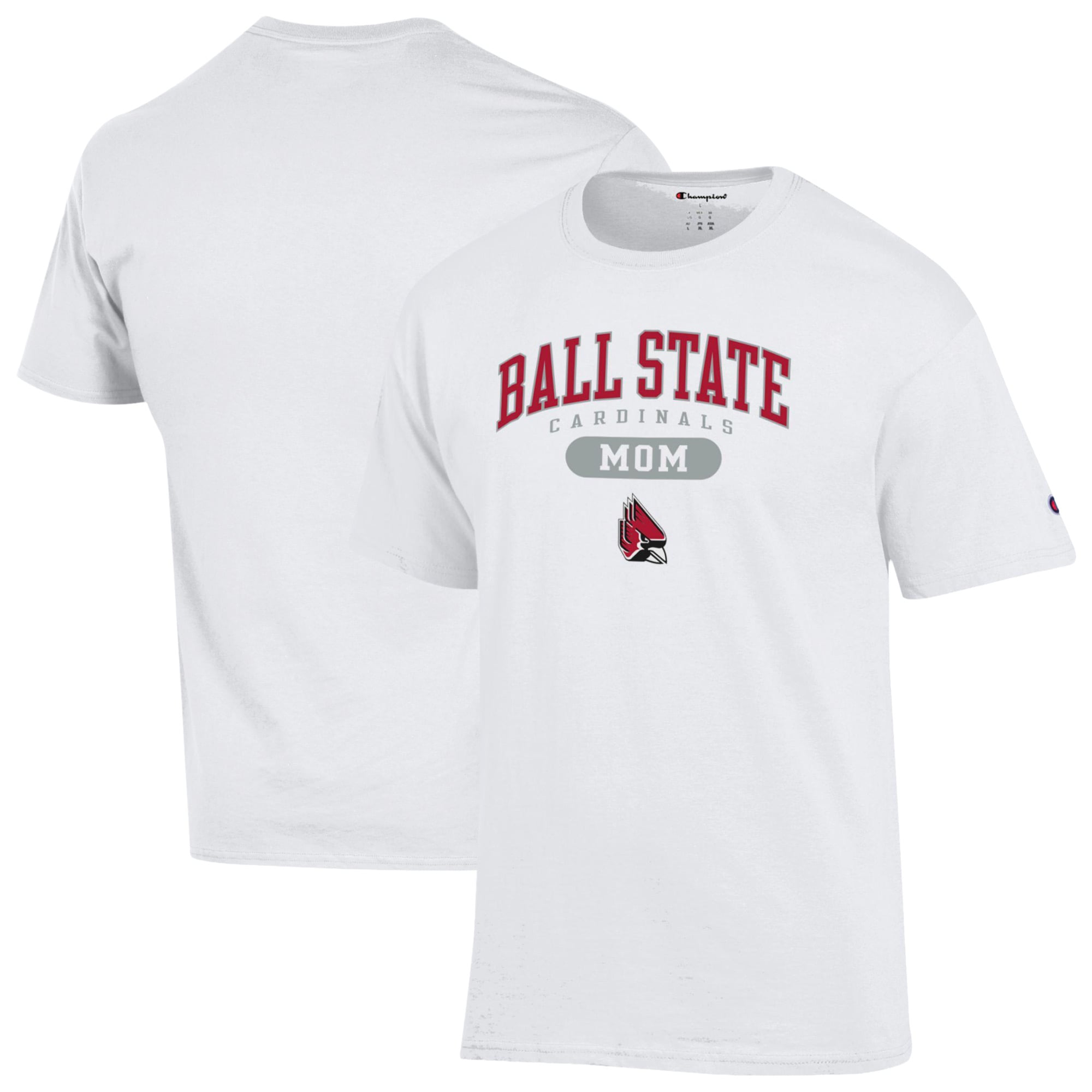 Women's Champion White Ball State Cardinals Mom Pill Box Jersey T-Shirt