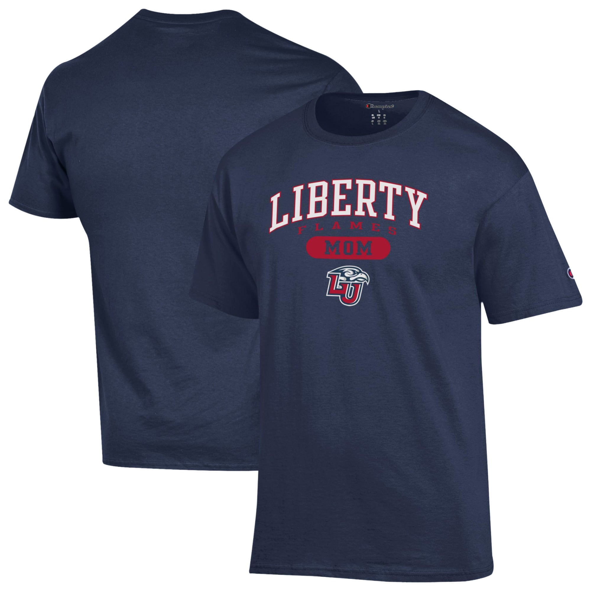 Women's Champion Navy Liberty Flames Mom Pill Box Jersey T-Shirt