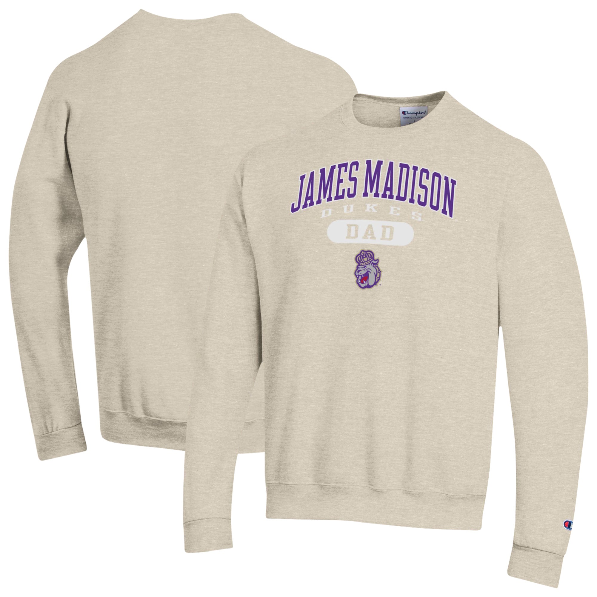 Men's Champion Oatmeal James Madison Dukes Dad Pill Box Eco Powerblend Sweatshirt