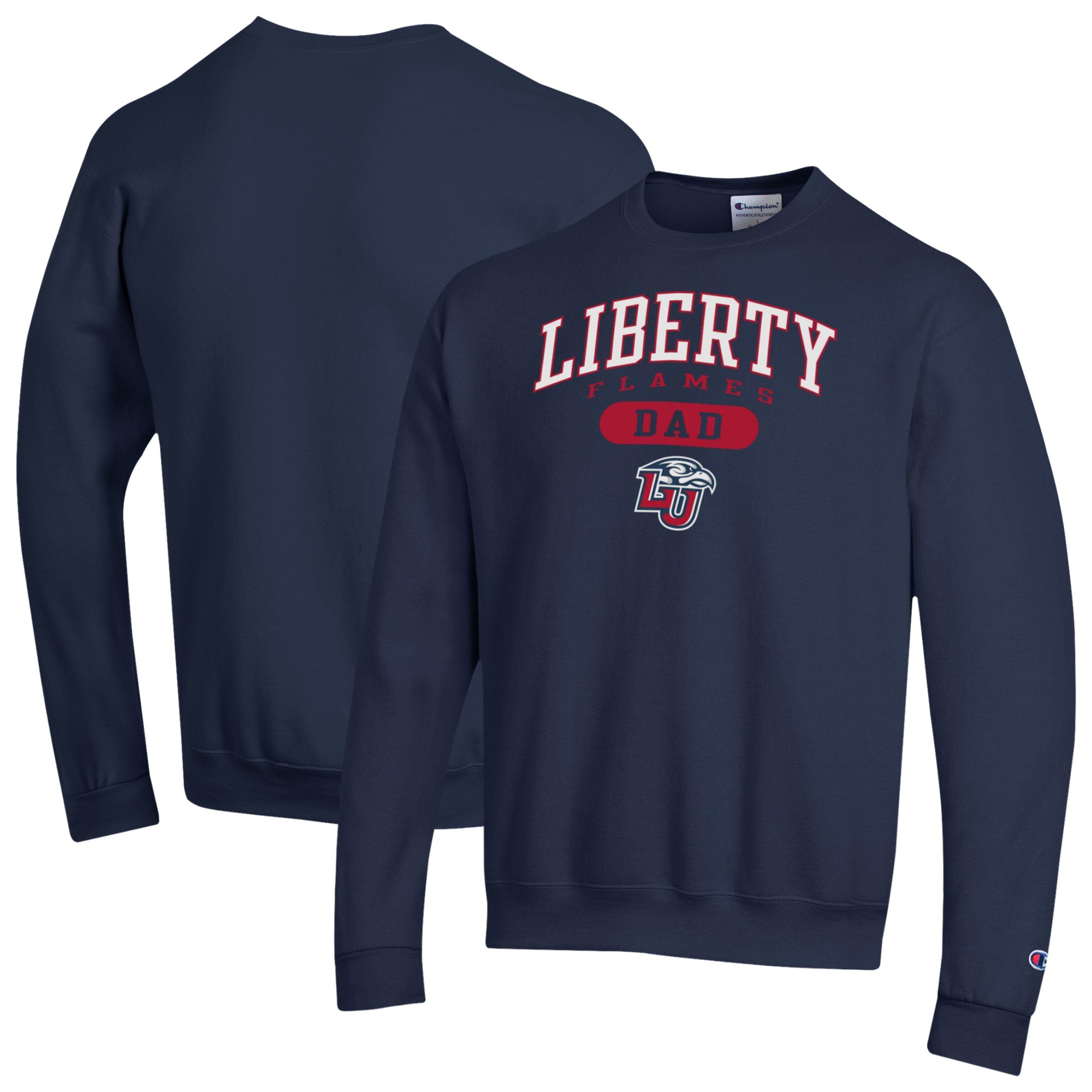 Men's Champion Navy Liberty Flames Dad Pill Box Eco Powerblend Sweatshirt