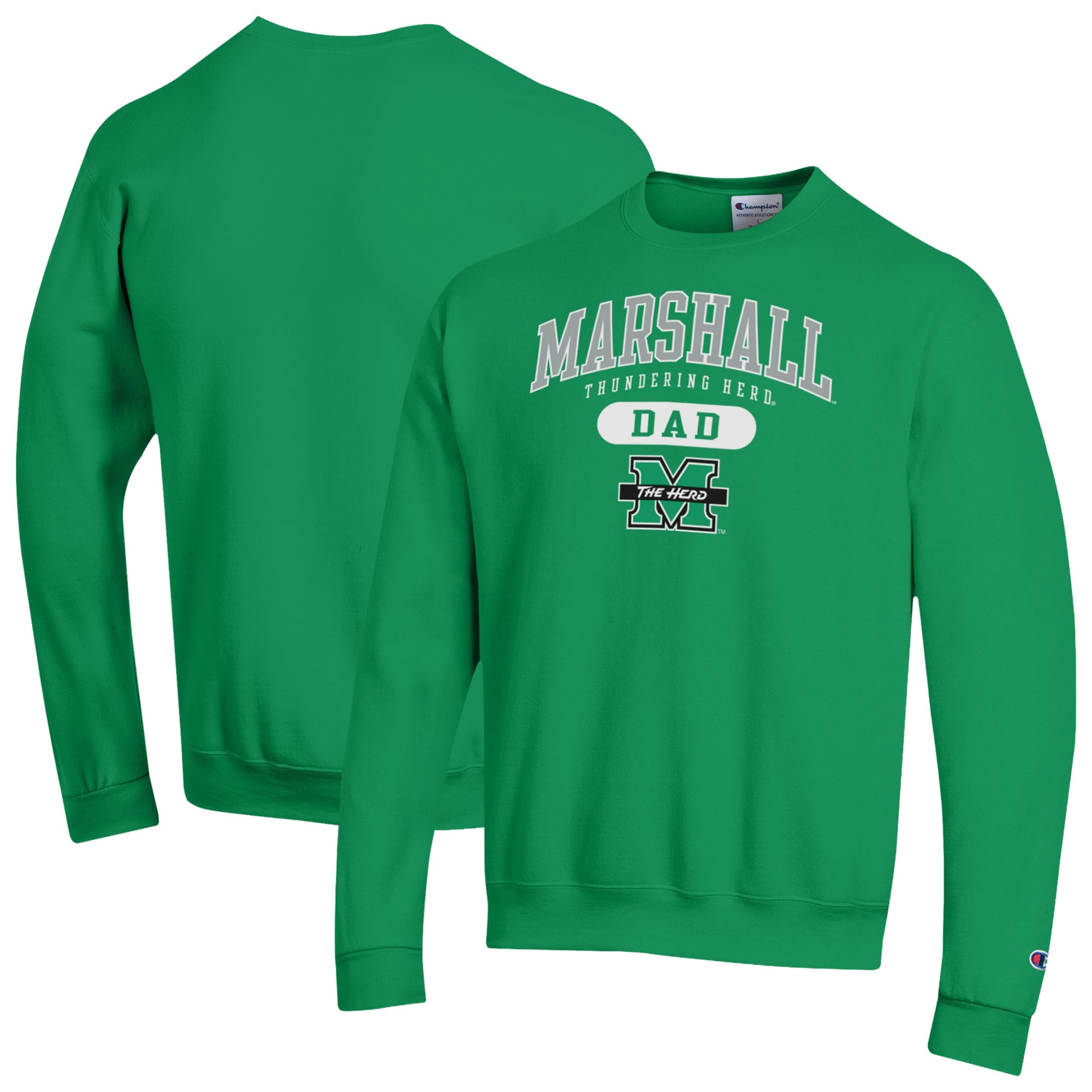 Men's Champion Kelly Green Marshall Thundering Herd Dad Pill Box Eco Powerblend Sweatshirt
