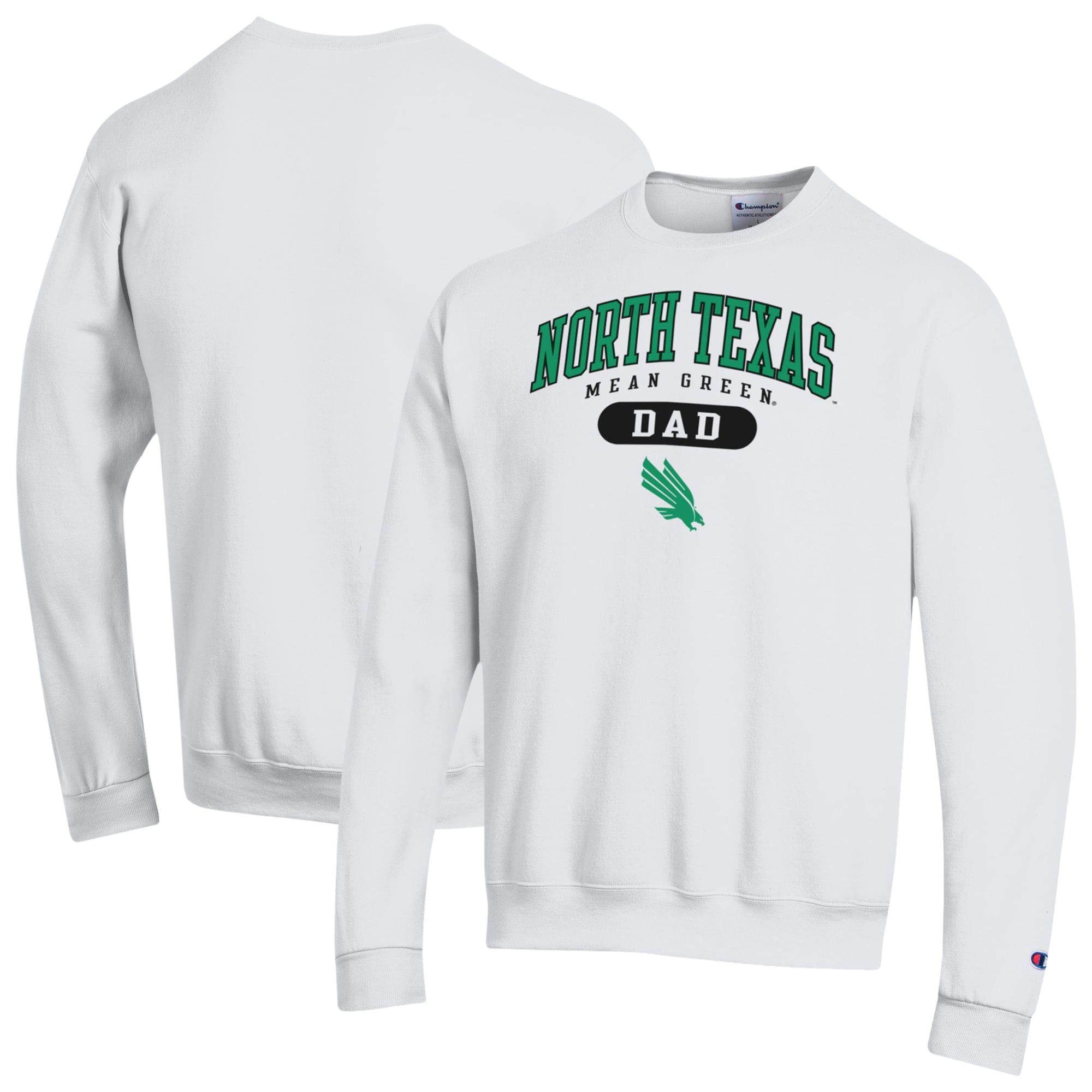 Men's Champion White North Texas Mean Green Dad Pill Box Eco Powerblend Sweatshirt