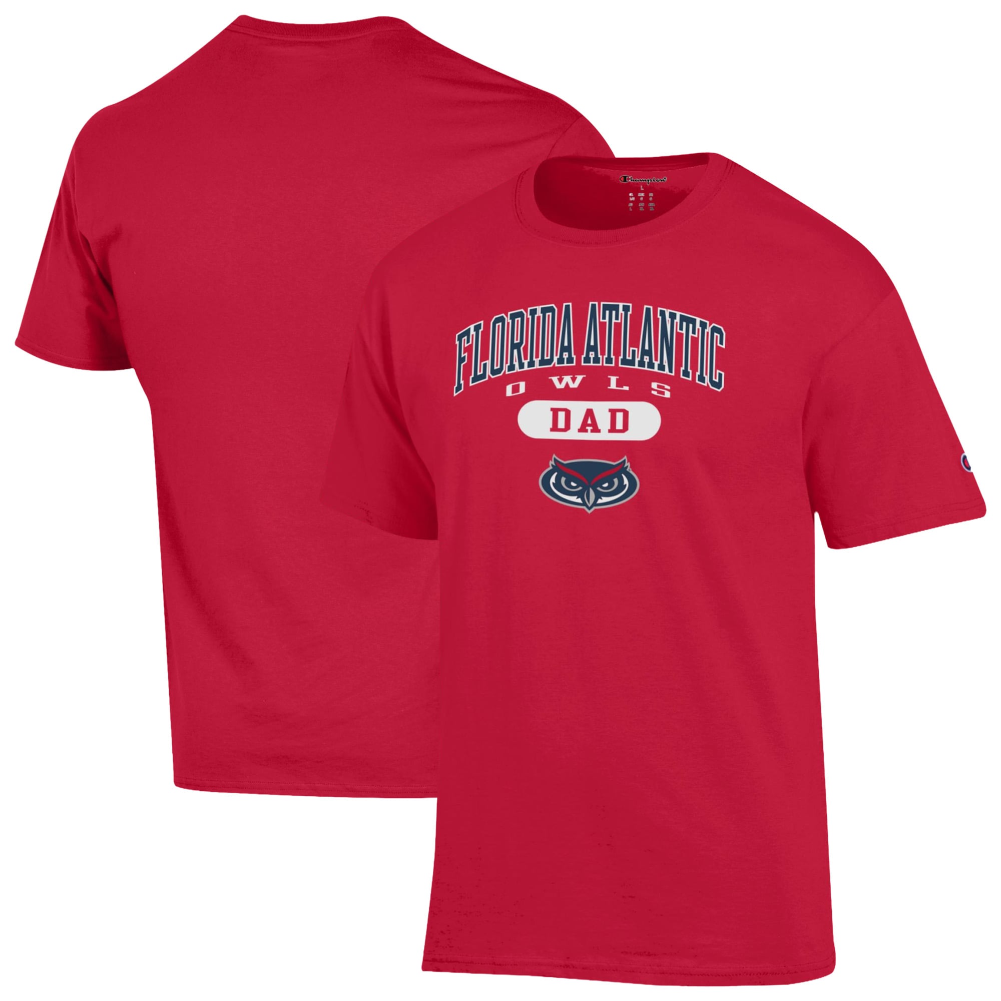 Men's Champion Red Florida Atlantic Owls Dad Pill Box Jersey T-Shirt