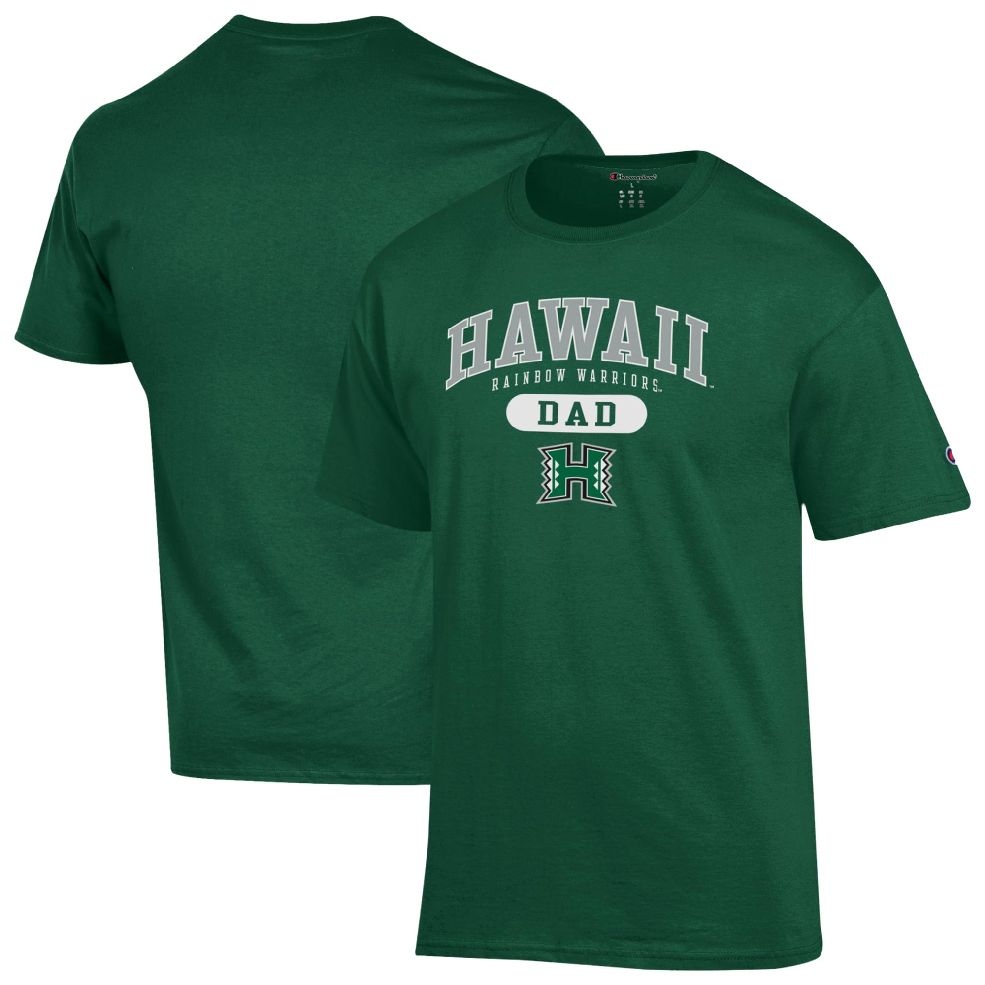 Men's Champion Green Hawaii Rainbow Warriors Dad Pill Box Jersey T-Shirt