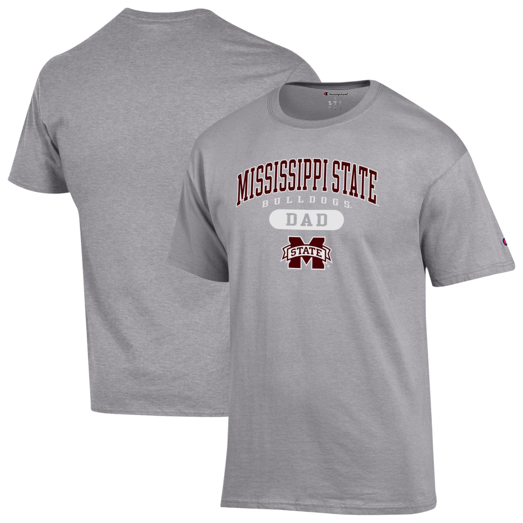 Men's Champion Heather Gray Mississippi State Bulldogs Dad Pill Box Jersey T-Shirt