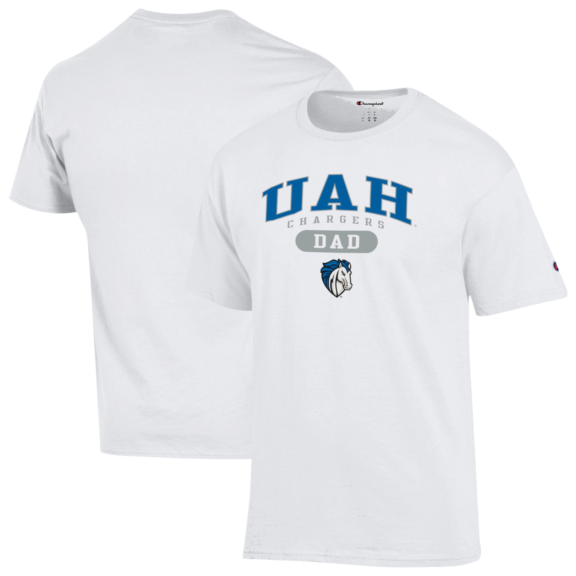 Men’s Champion White UAH Chargers Dad Pill Box Jersey T-Shirt