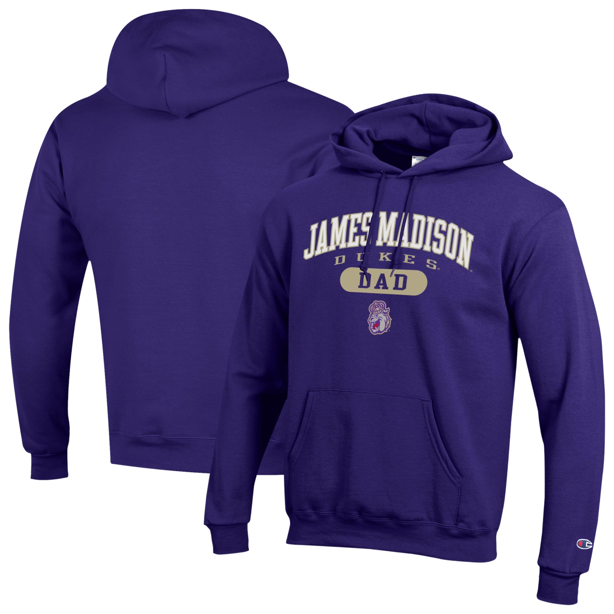 Men's Champion Purple James Madison Dukes Dad Pill Box Eco Powerblend Hoodie
