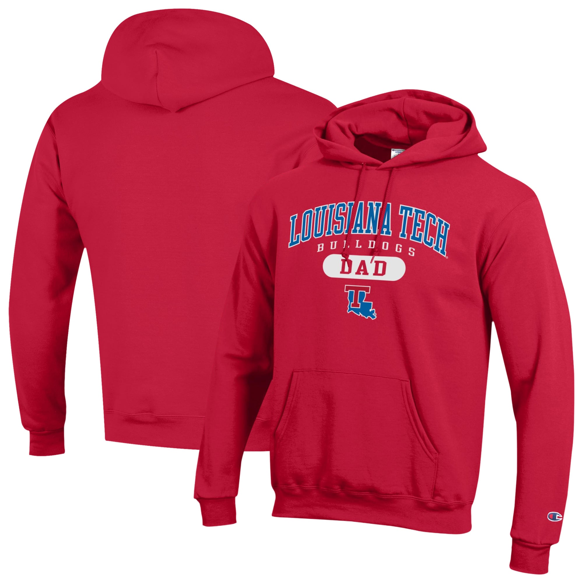 Men's Champion Red Louisiana Tech Bulldogs Dad Pill Box Eco Powerblend Hoodie