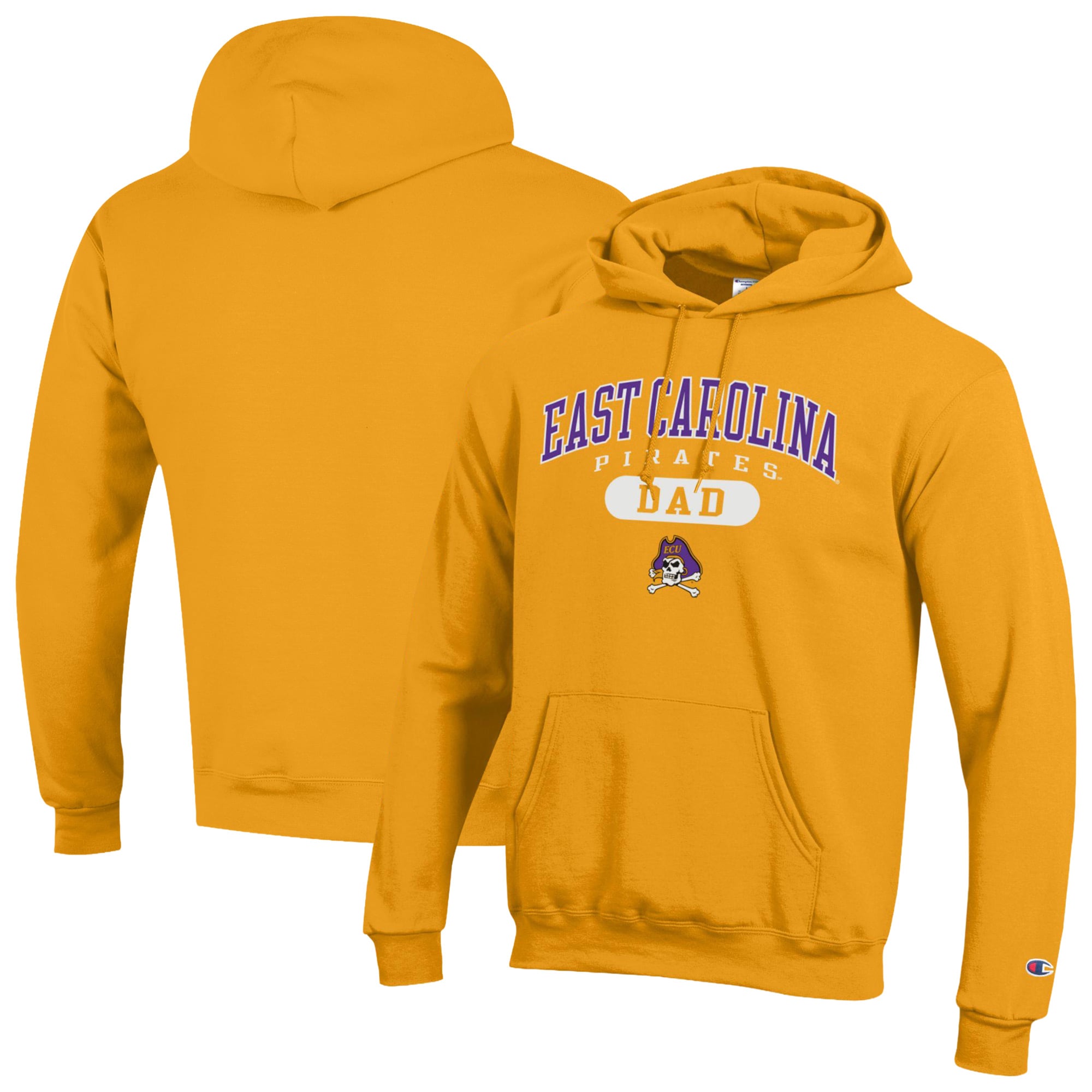 Men's Champion Gold ECU Pirates Dad Pill Box Eco Powerblend Hoodie