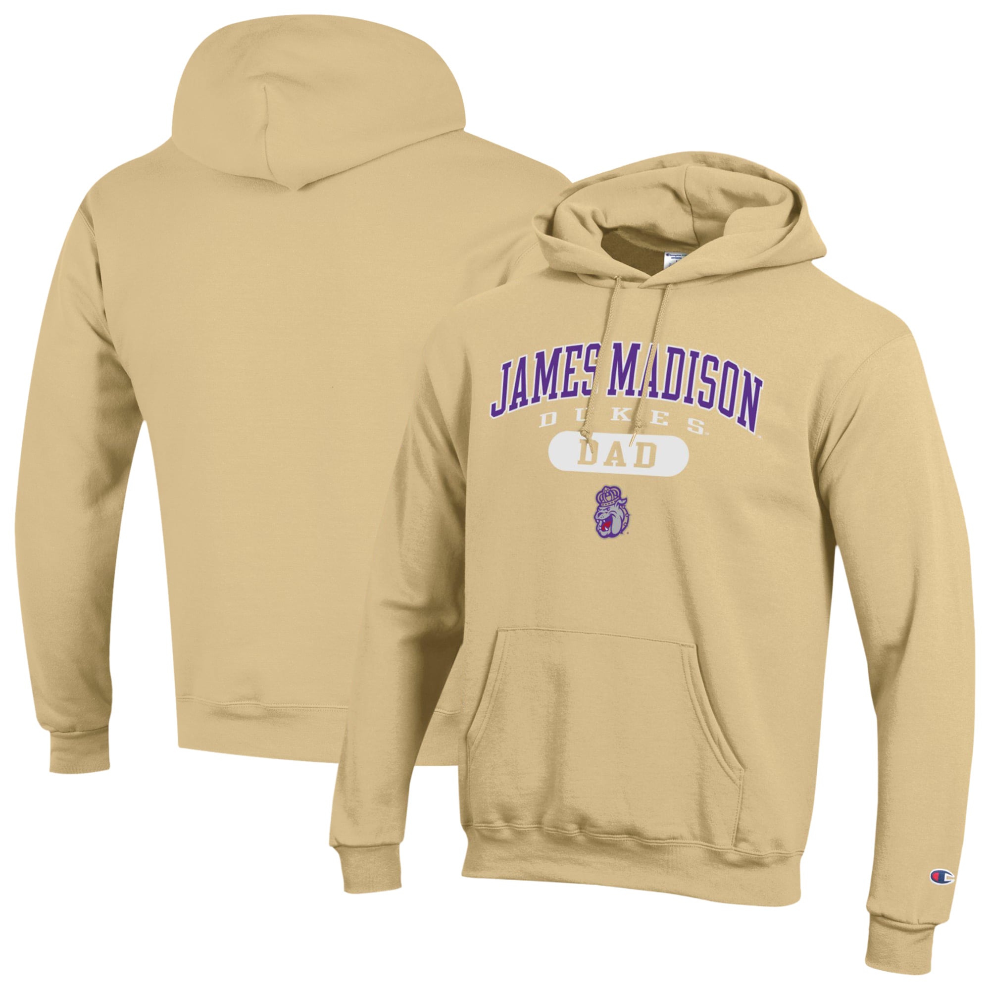 Men's Champion Gold James Madison Dukes Dad Pill Box Eco Powerblend Hoodie