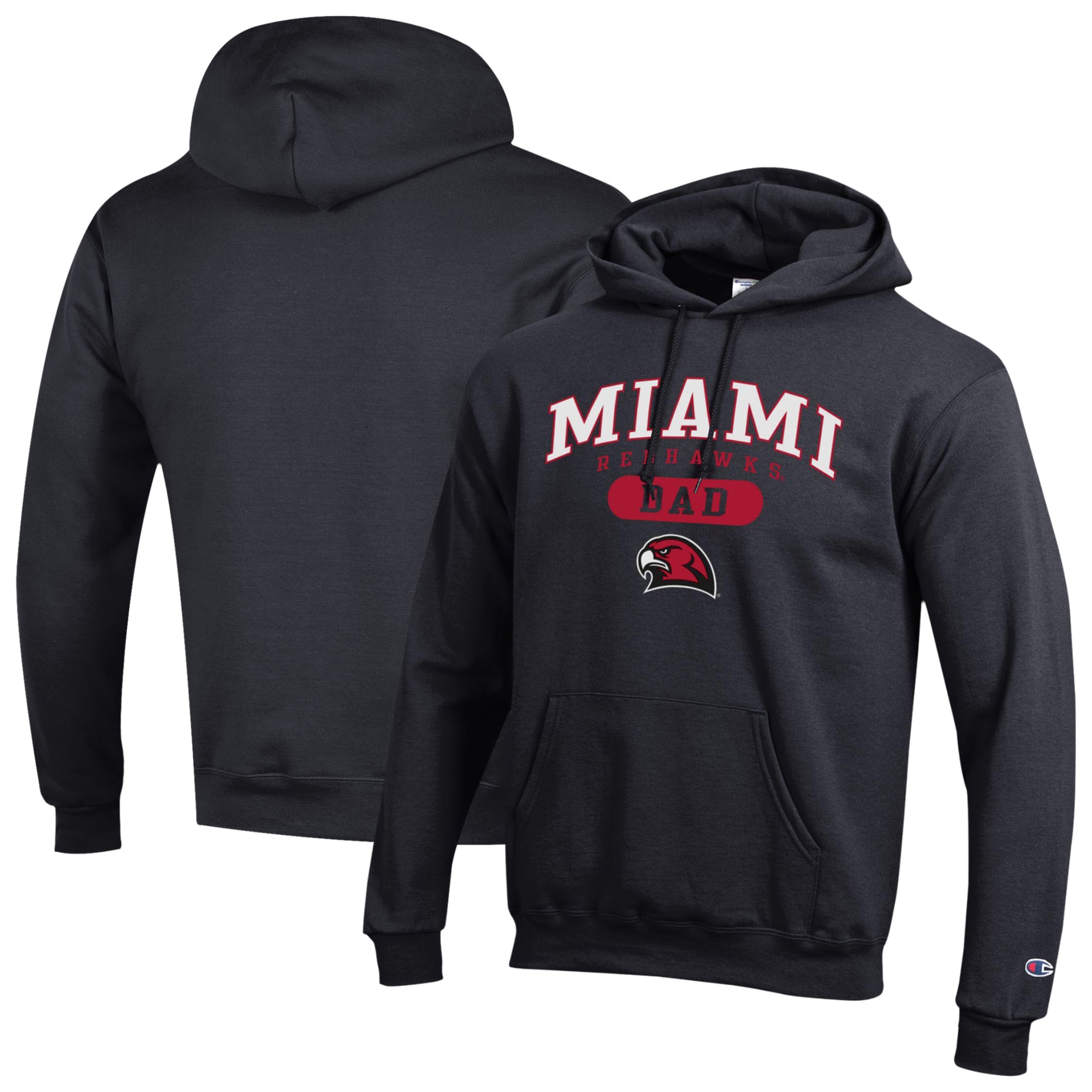 Men's Champion Black Miami University RedHawks Dad Pill Box Eco Powerblend Hoodie