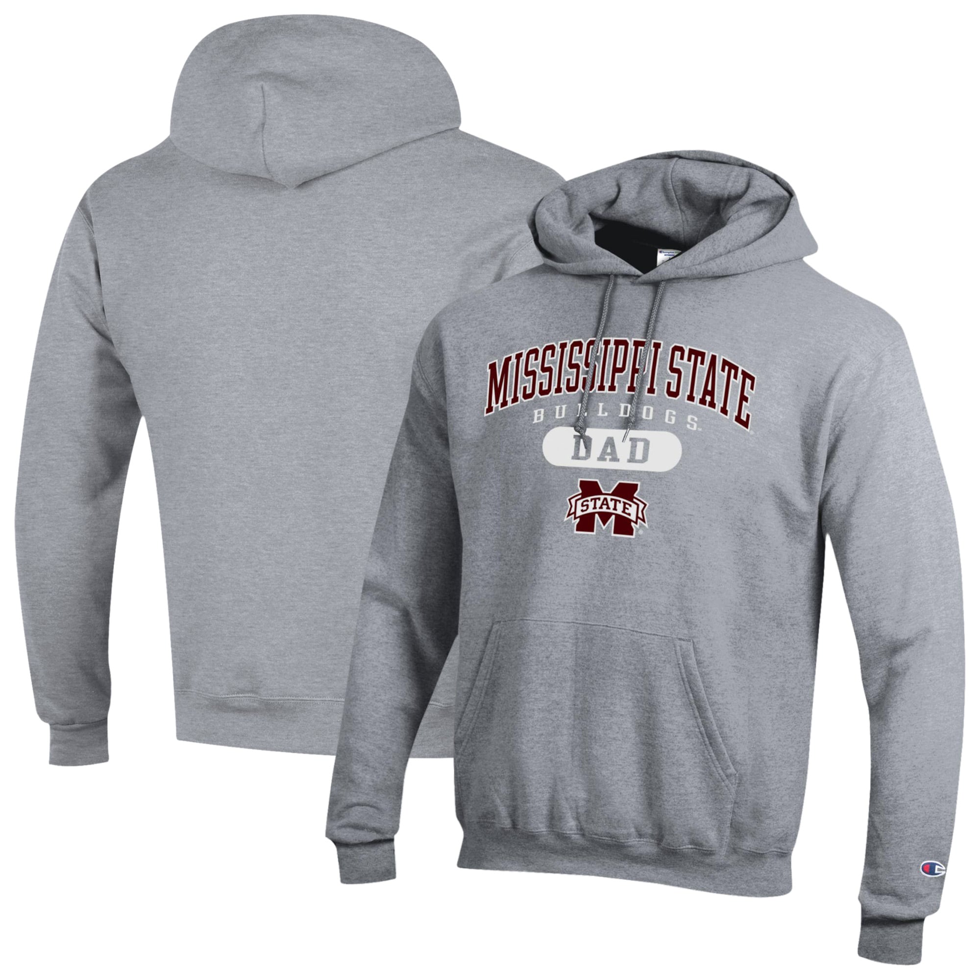 Men's Champion Heather Gray Mississippi State Bulldogs Dad Pill Box Eco Powerblend Hoodie