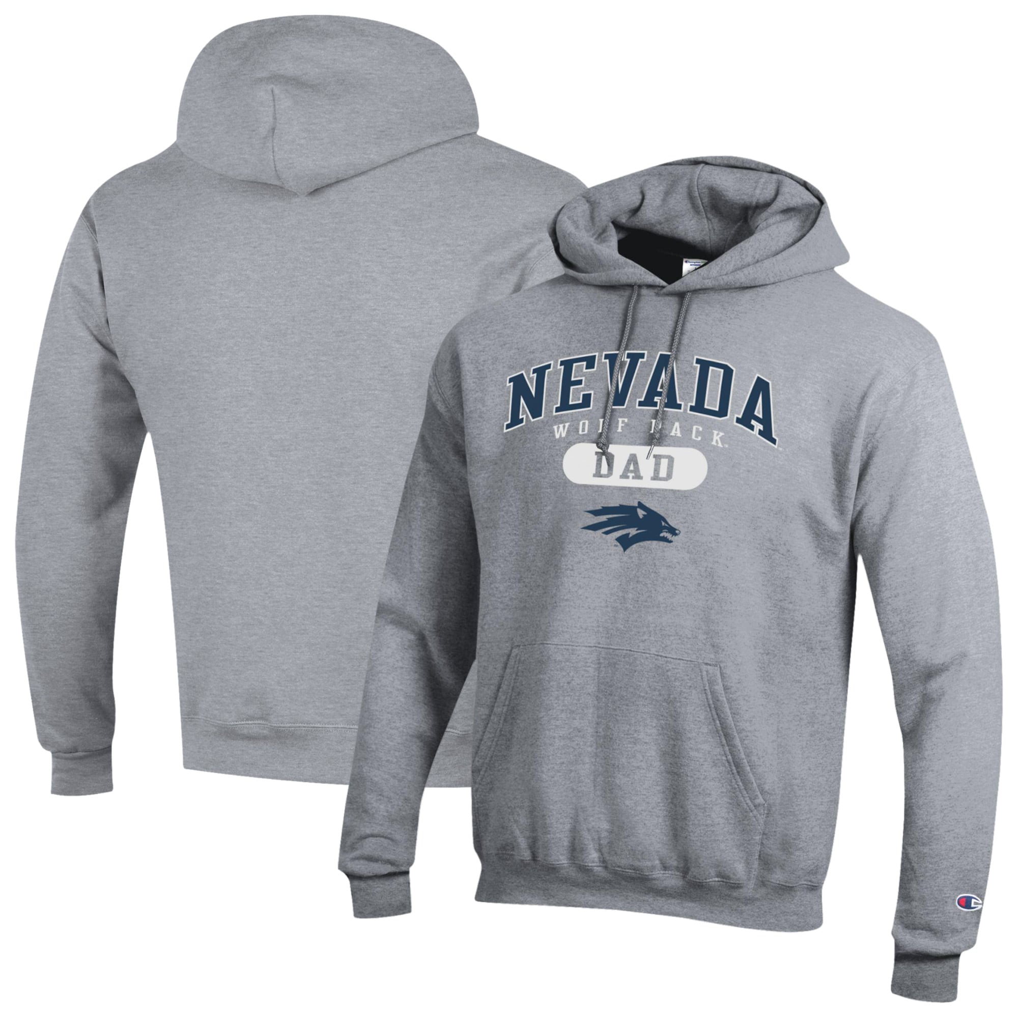 Men's Champion Heather Gray Nevada Wolf Pack Dad Pill Box Eco Powerblend Hoodie